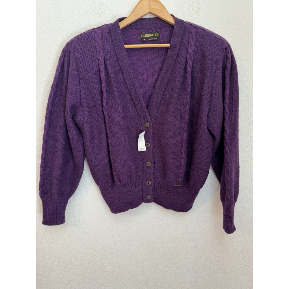 Geiger Austria Sweater Cardigan Wool Mohair Puff Sleeve Purple Vintage Size 38/8